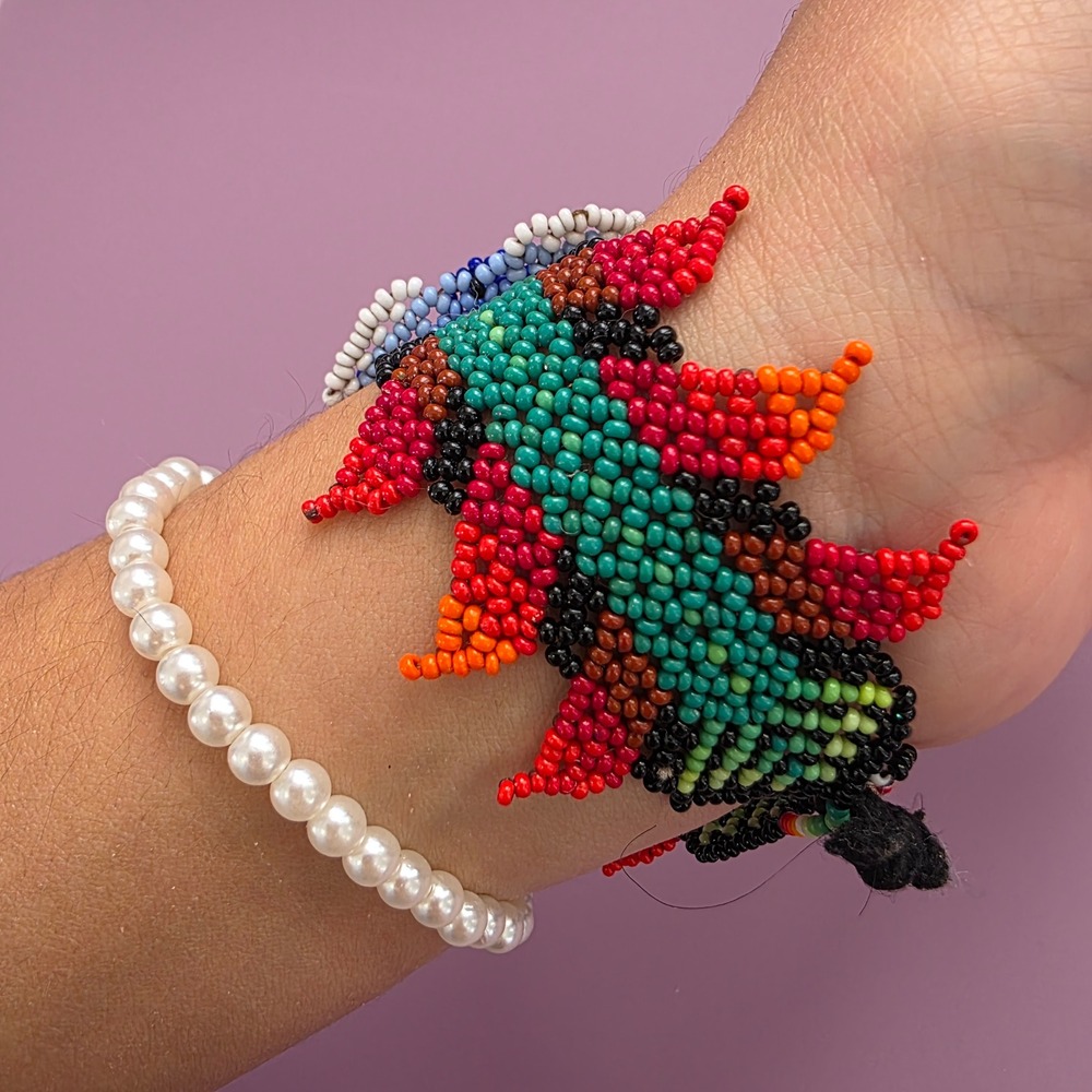 Handmade Beaded Cuff Bracelet Multi Color‎ Geometric Blue Floral Seed Bead Wide